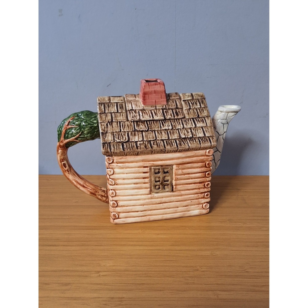 Vintage Eddie Bauer Ceramic Log Cabin Teapot Brown Made In Japan SEE PICTURES